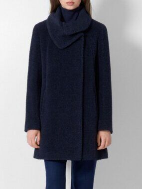 Cinzia Rocca wool and alpaca crossover collar coat navy blue women's size 16